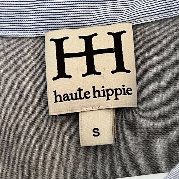 Haute Hippie 3/4 Sleeve Button Front Blouse Blue Pinstripe Cotton Blend Small - Picture 6 of 9